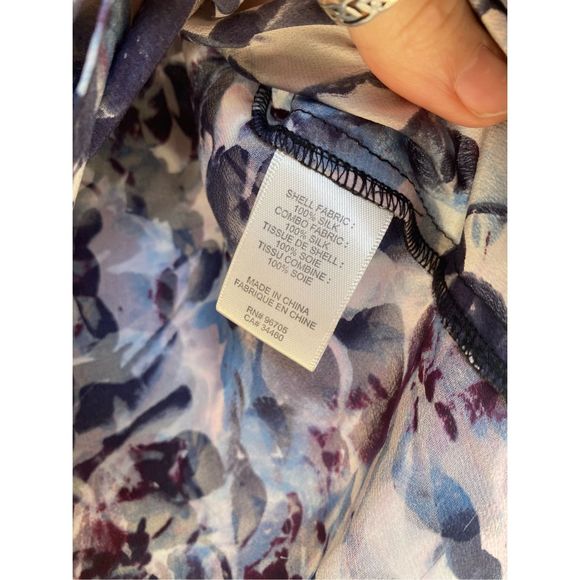 Rebecca Taylor Blue black Abstract Printed Short Sleeve Silk Blouse Sz 4 MP $200 - Picture 10 of 12